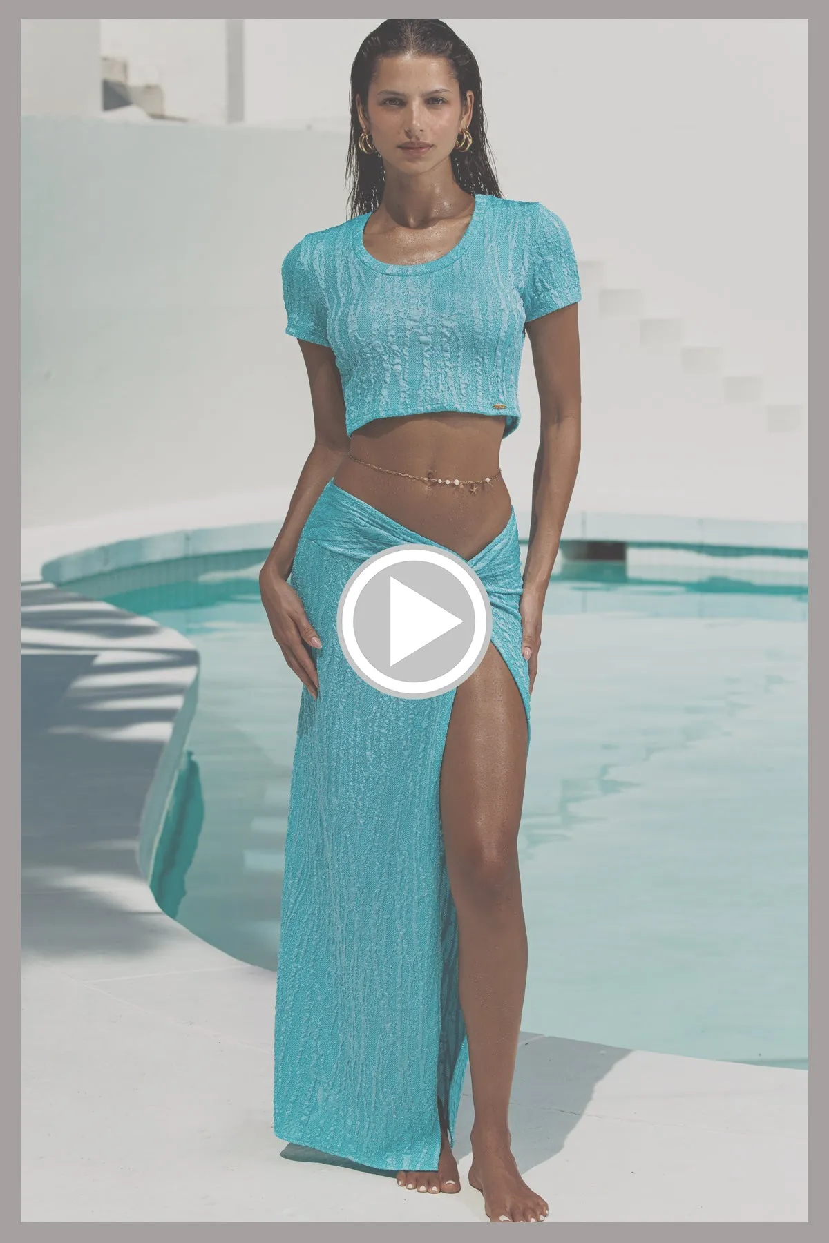 WAVE CHASER - Crop Top & Twist Front Skirt • Aqua