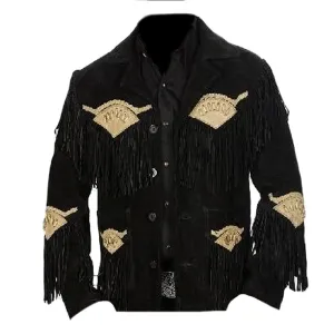 Western Black Suede Leather Fringe Jacket for Men MWJ542