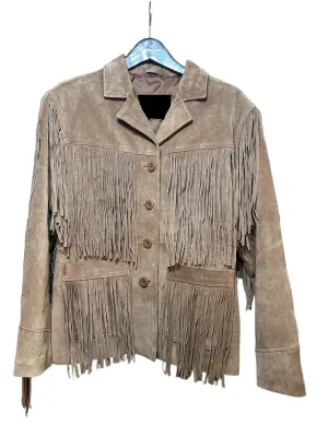 Western Fringe Beige Suede Leather Jacket Coat for Women Cowgirl WFJ224