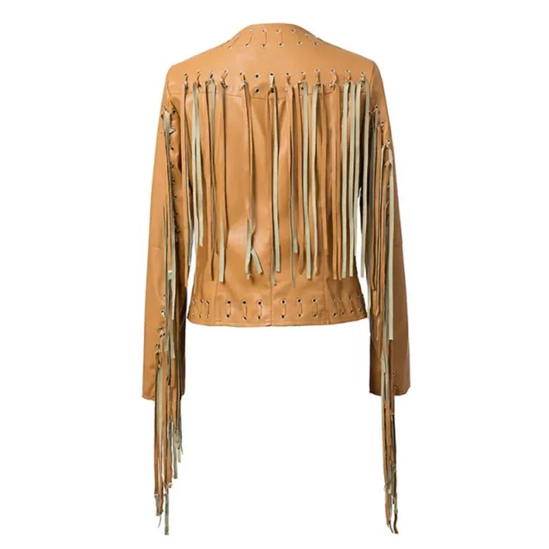 Western Fringe Black Leather Eyelets Jacket for Women Cowgirl WFJ763
