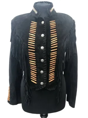 Western Fringe Black Suede Leather Jacket for Women Cowgirl WFJ701