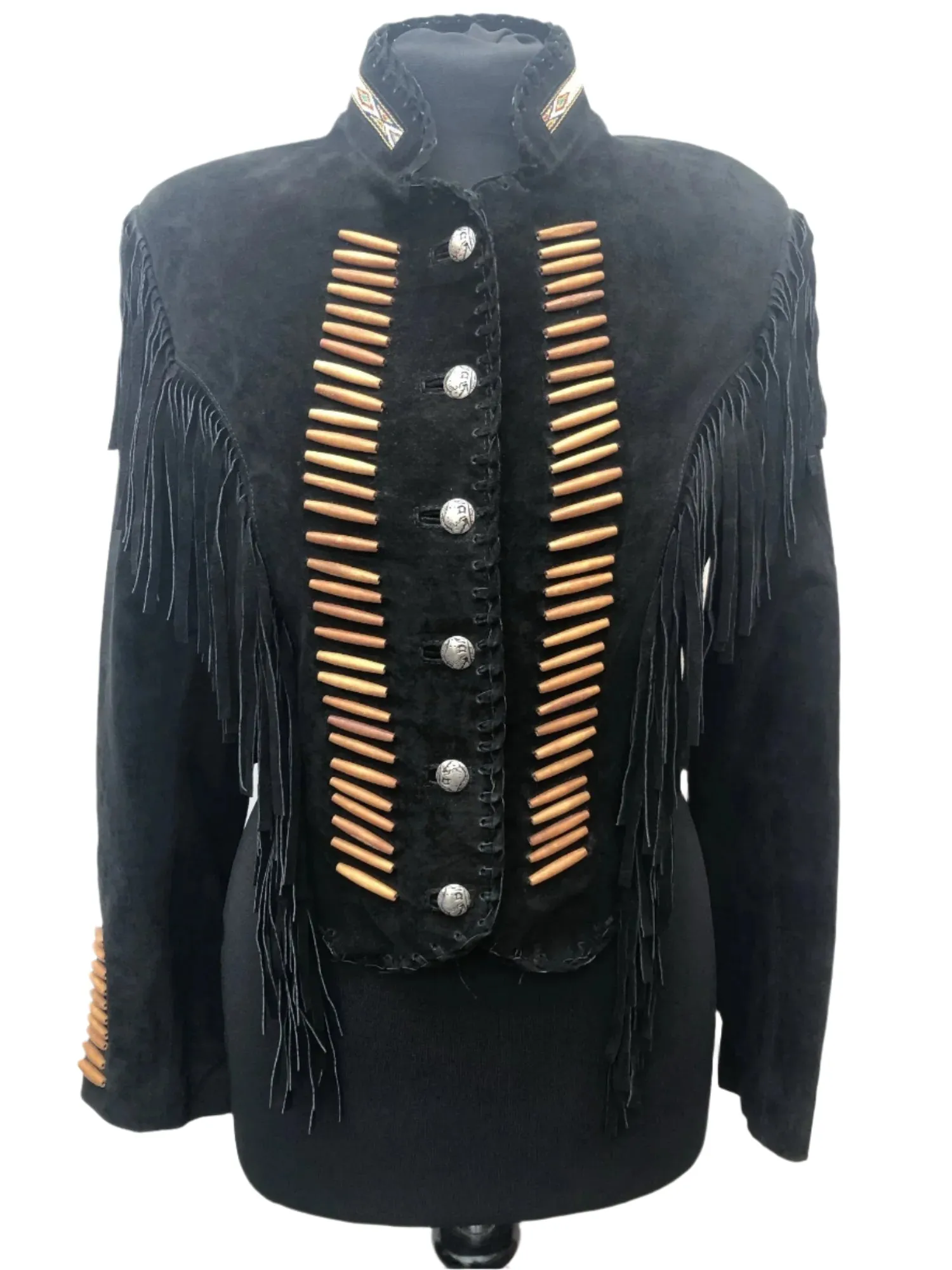 Western Fringe Black Suede Leather Jacket for Women Cowgirl WFJ701