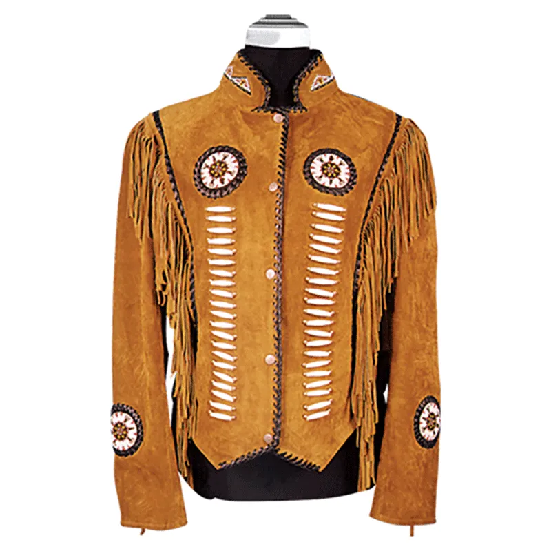Western Fringe Brown Suede Leather Beaded Jacket for Women WFJ501
