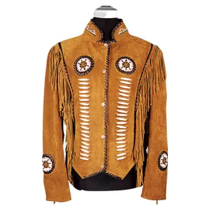 Western Fringe Brown Suede Leather Beaded Jacket for Women WFJ501