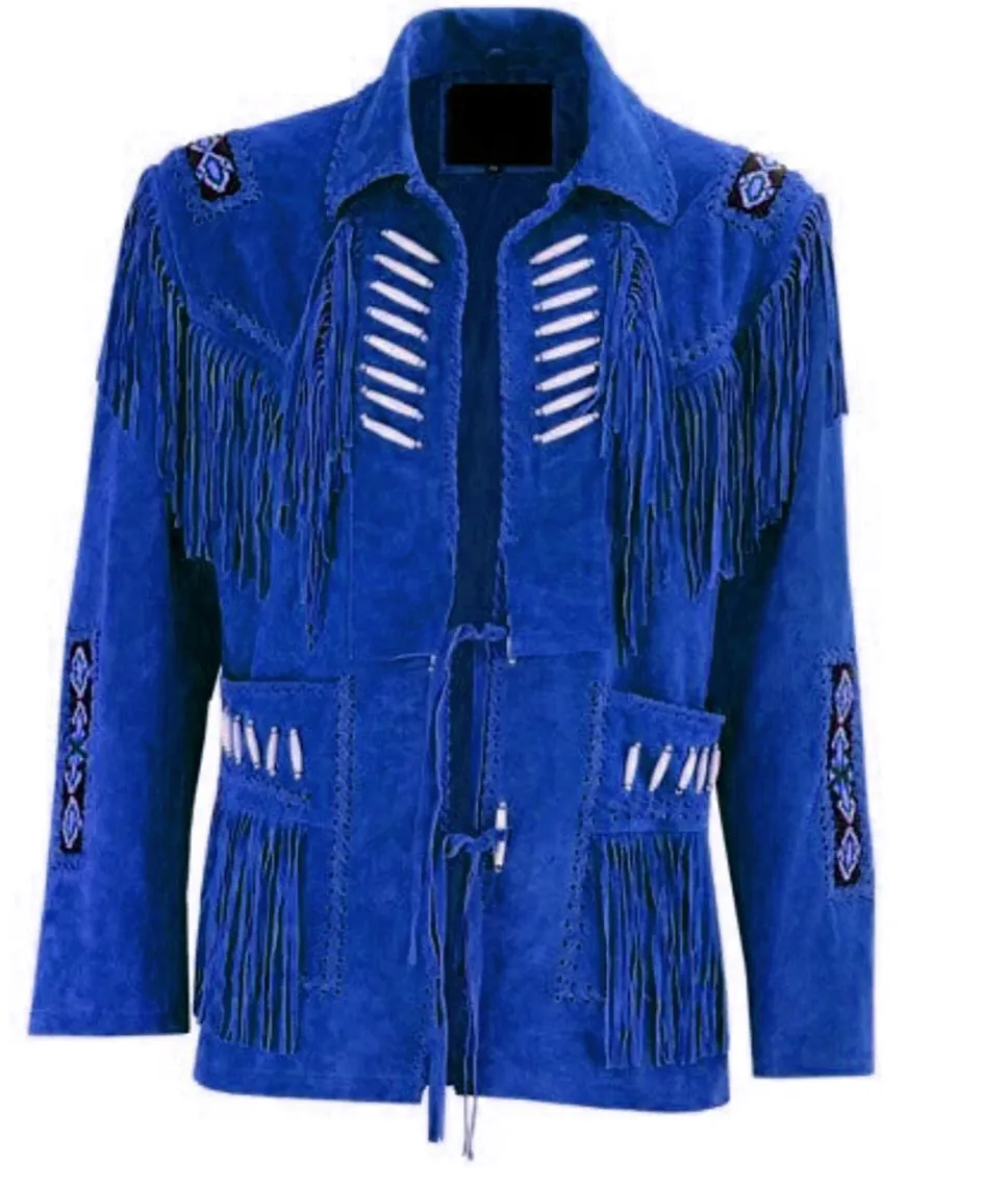 Western Fringe Brown Suede Leather Bone Beaded Jacket for Women WFJ503