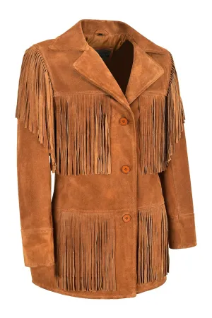 Western Fringe Brown Suede Leather Jacket for Women WFJ524