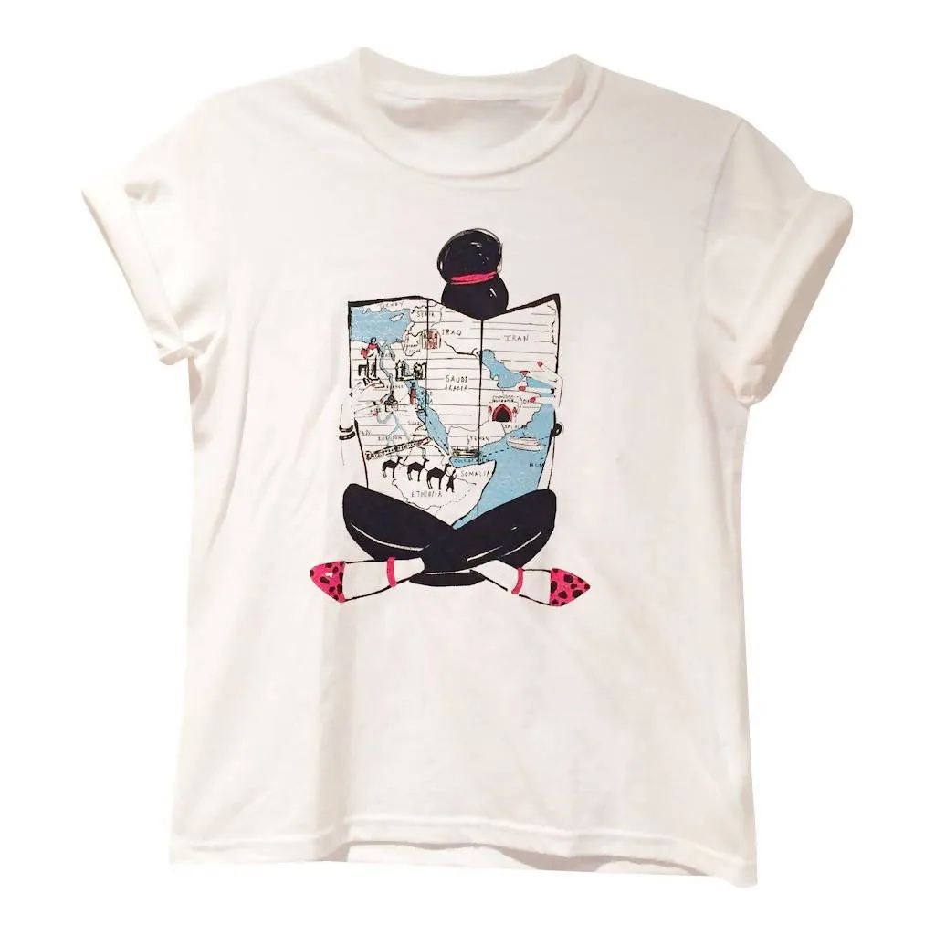 White Graphic Women's Tee - "Map Girl"