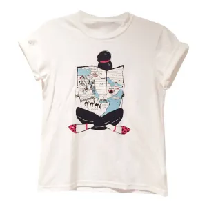 White Graphic Women's Tee - "Map Girl"