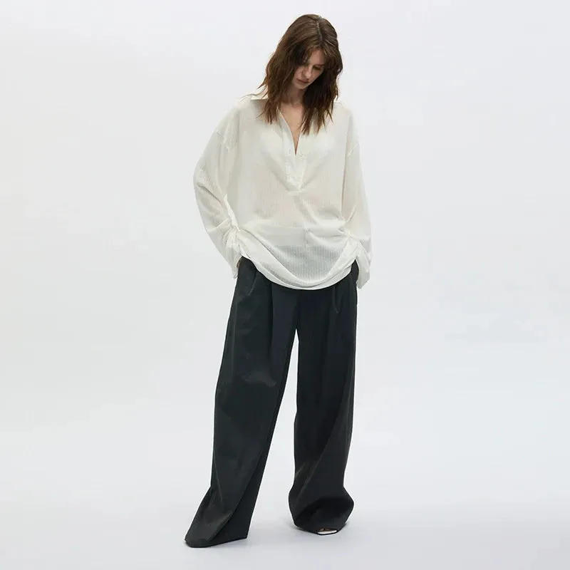 White Textured Long-Sleeve Shirt