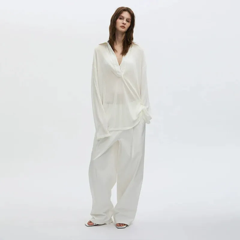 White Textured Long-Sleeve Shirt