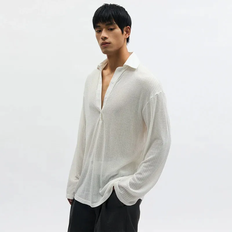 White Textured Long-Sleeve Shirt