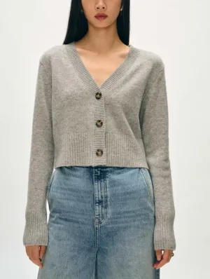 White   Warren Cashmere Cropped Button Cardigan