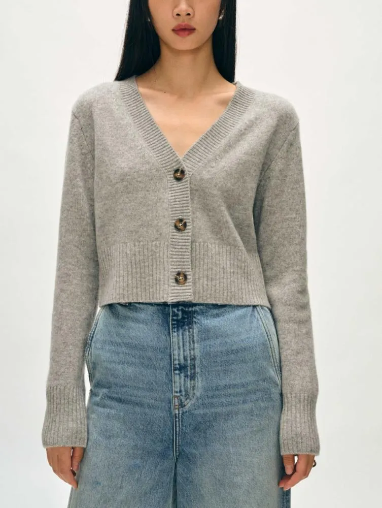 White   Warren Cashmere Cropped Button Cardigan