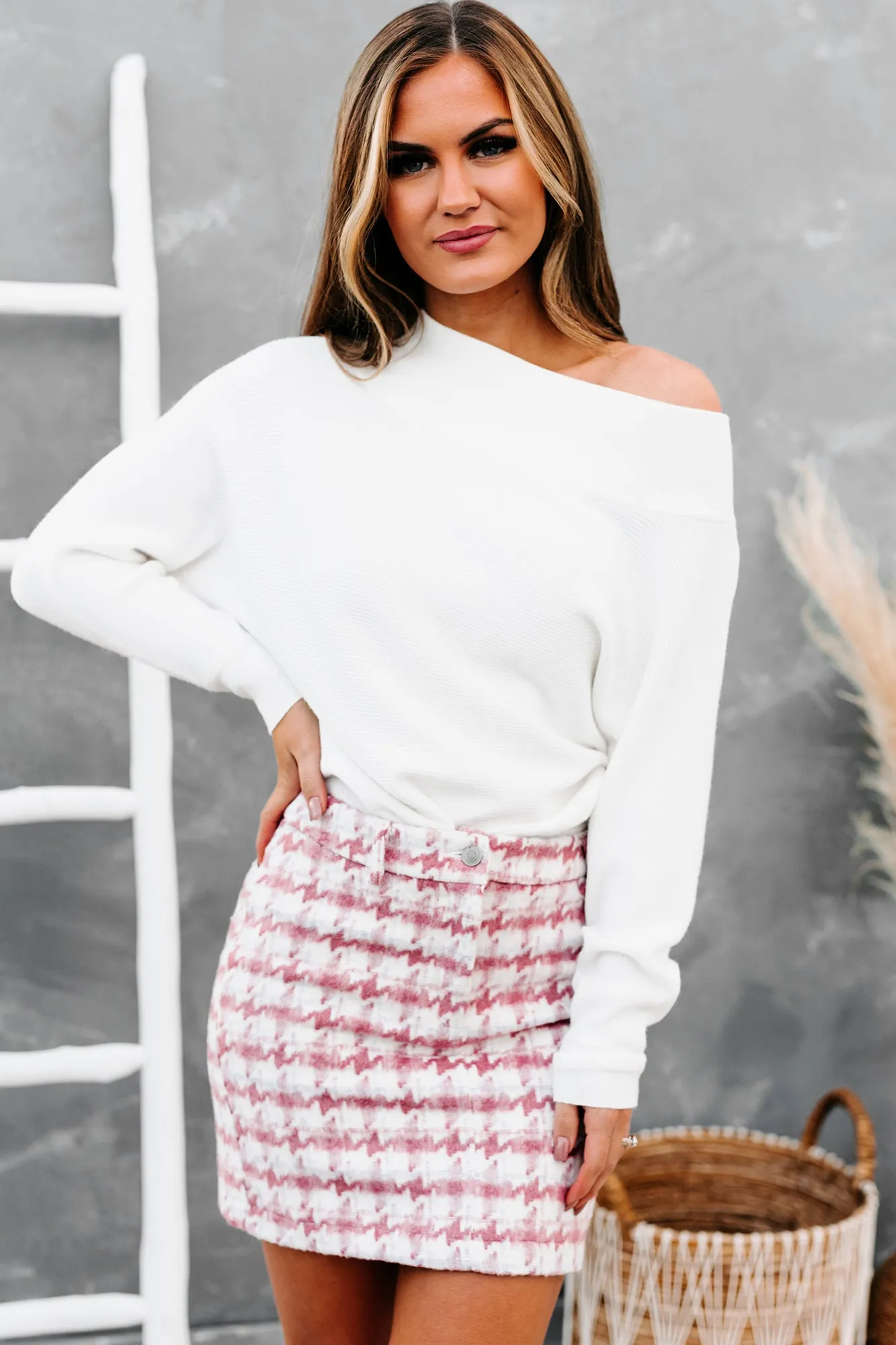 Wishing On Forever Ribbed Off The Shoulder Sweater (Off White)