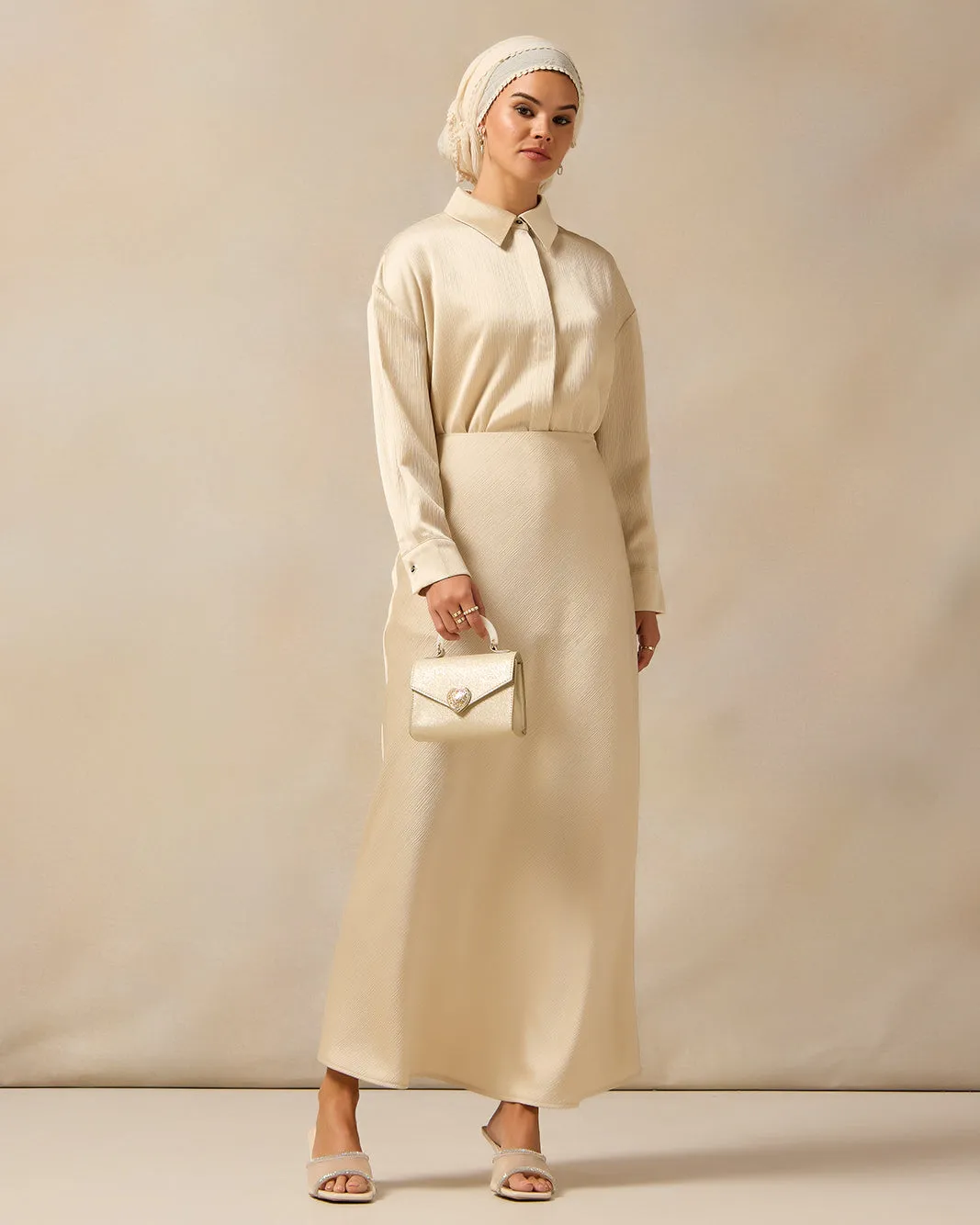 Women Ivory Textured Skirt