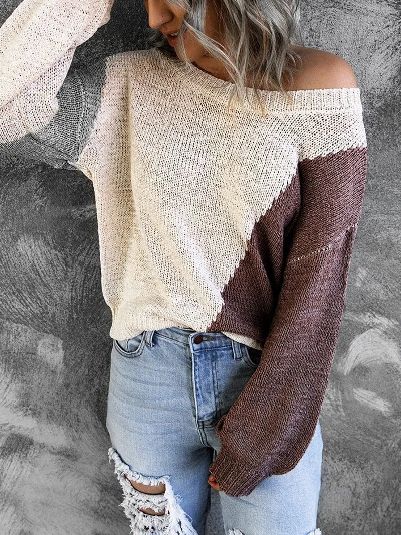 Women Knitting Irregular One Shoulder Sweaters