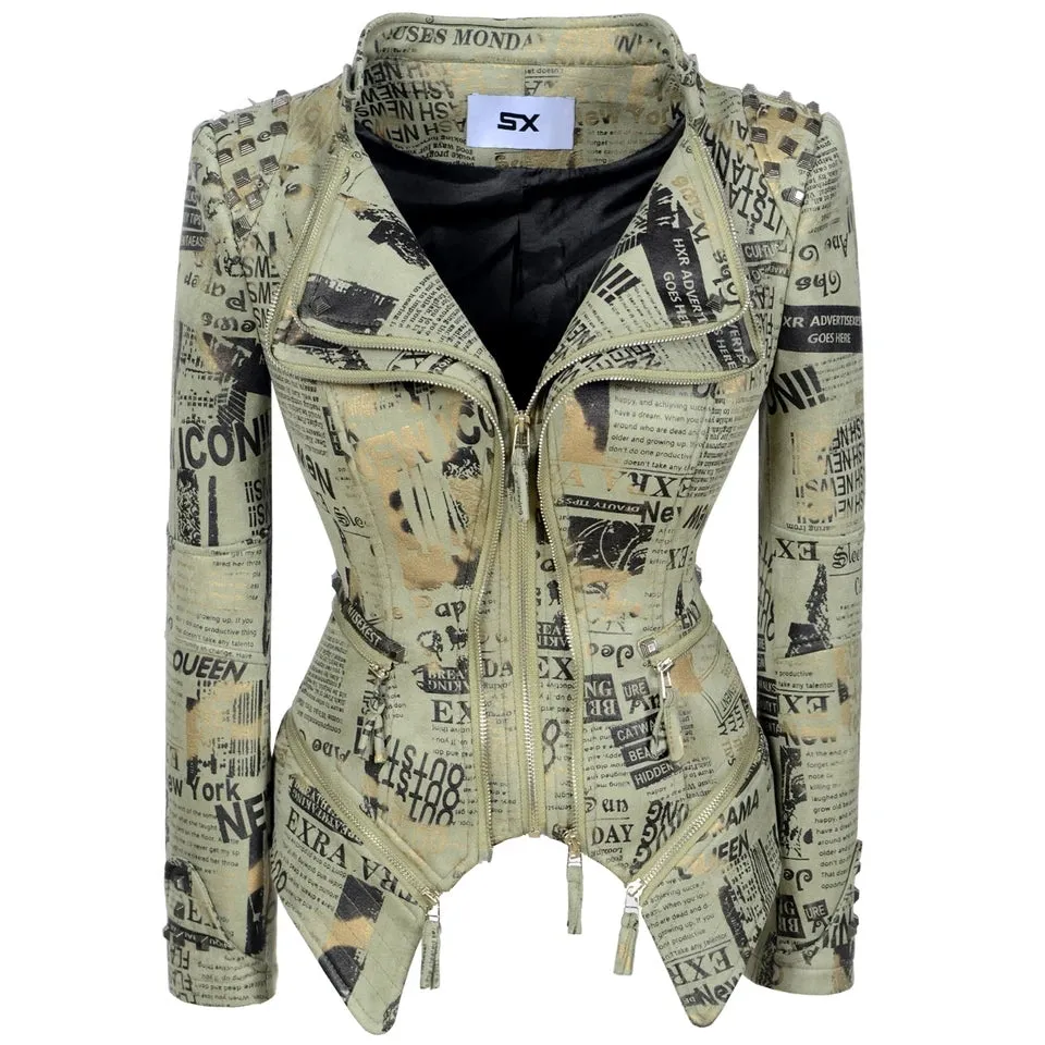 Women new European American vintage newspaper jackets
