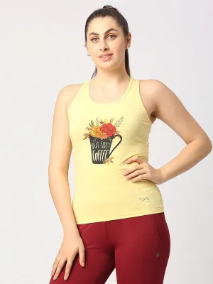 Women Yellow Solid Top - Floral Cup Racerback-MY