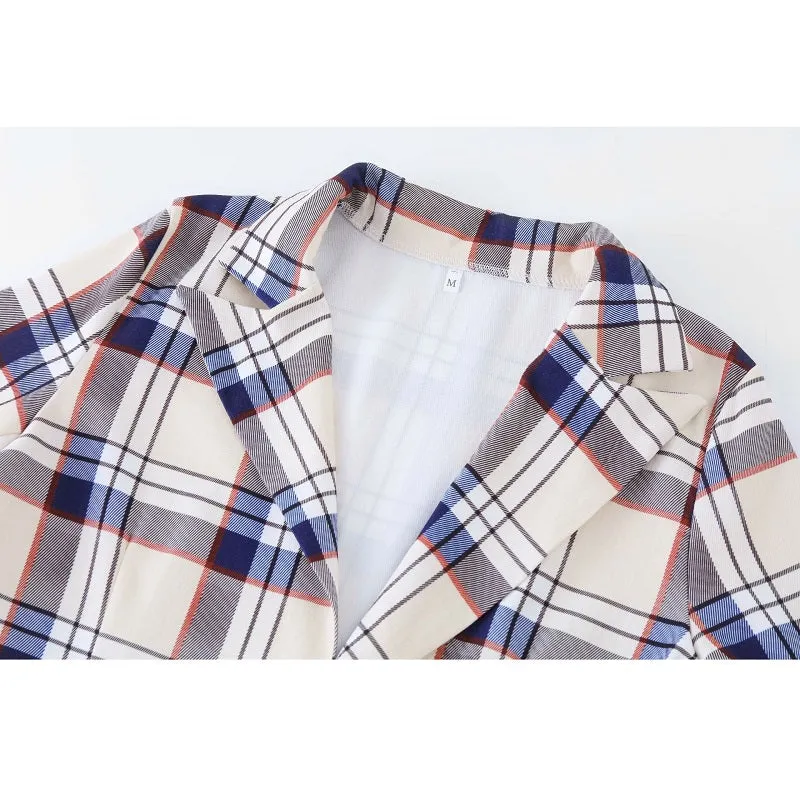 Womens Autumn Winter Long Sleeve Slim Plaid Jacket