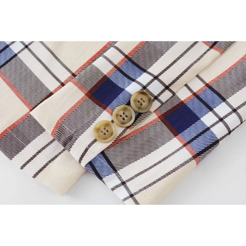 Womens Autumn Winter Long Sleeve Slim Plaid Jacket