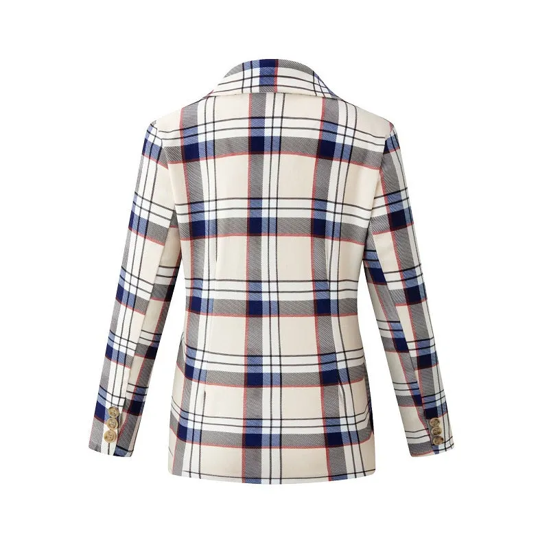 Womens Autumn Winter Long Sleeve Slim Plaid Jacket