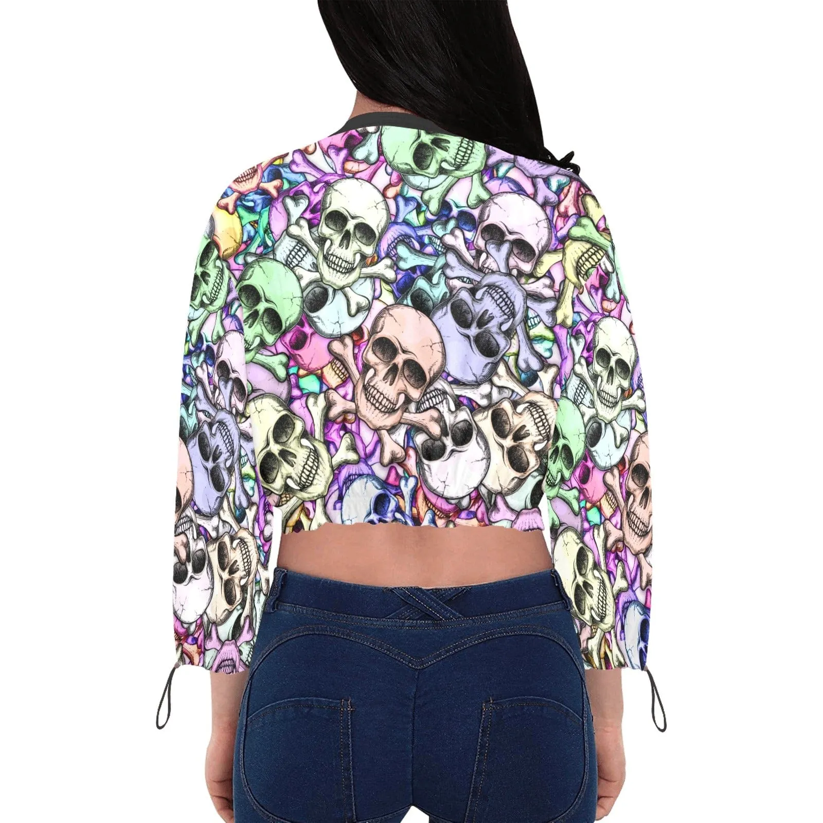Women's Colorful Skulls Chiffon Cropped Jacket