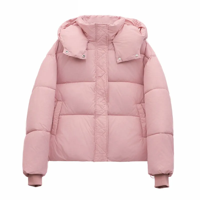Women's Hooded Quilted Puffer Jacket with Windproof and Water-resistant Features