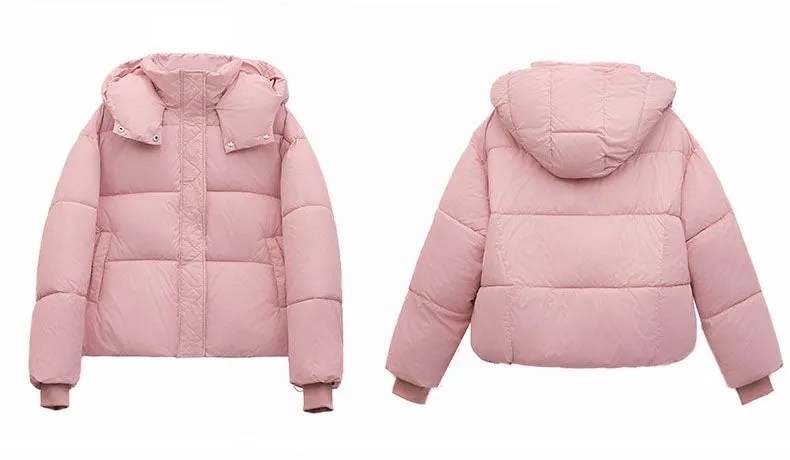 Women's Hooded Quilted Puffer Jacket with Windproof and Water-resistant Features