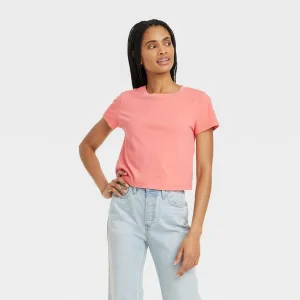 Women's L Shrunken Short Sleeve T-Shirt - Universal Thread  Coral Red