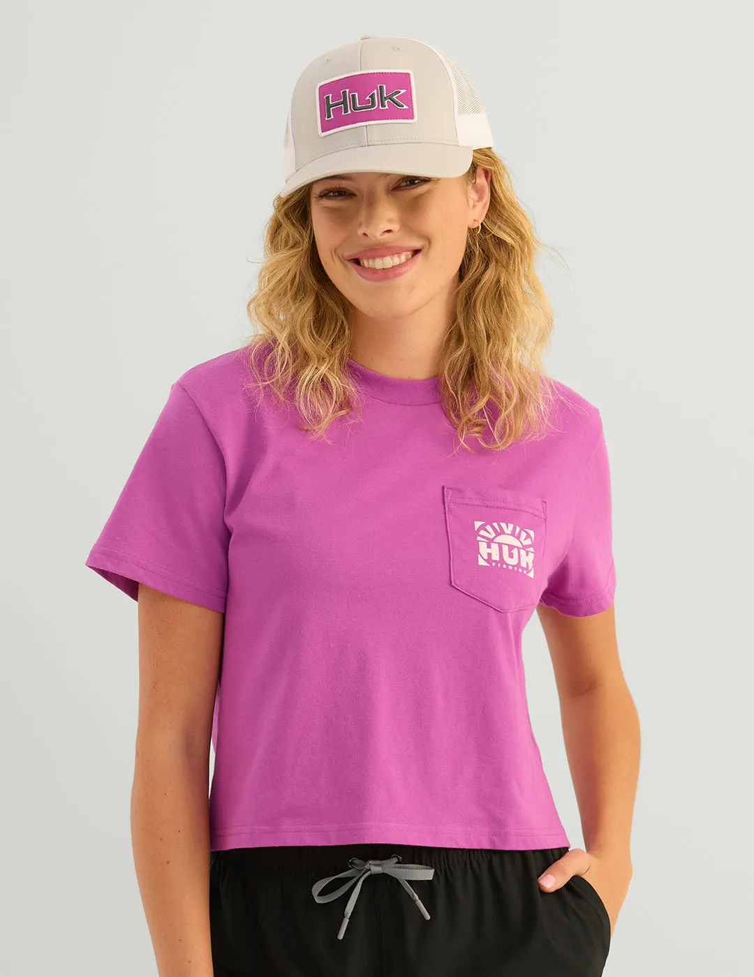 Womens Sunrise Crop Pocket Tee