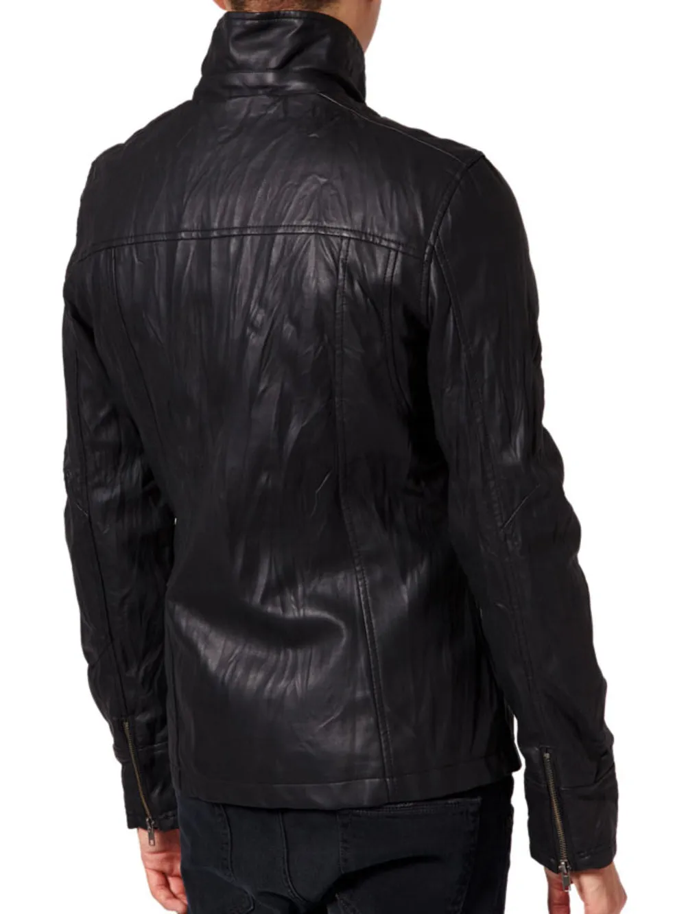 Zippered Classic Genuine Leather Biker Jacket for Men